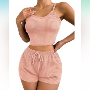 NWT 2 Piece Lounge Set Ribbed Crop Top & Shorts Size XL